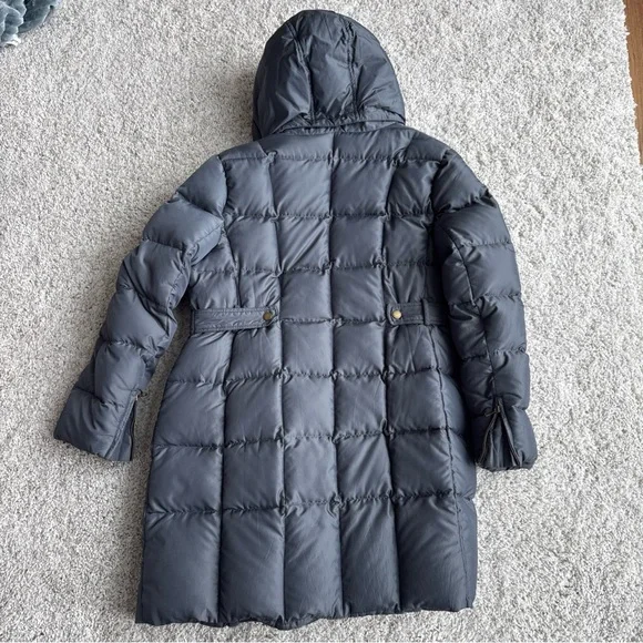 Lands’ End Gray/Blue Long Down Puffer Coat Hooded Winter Parka Women M 10-12 - Picture 11 of 11